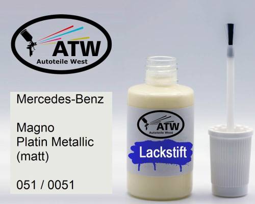 Mercedes-Benz, Magno Platin Metallic (matt), 051 / 0051: 20ml Lackstift, von ATW Autoteile West.